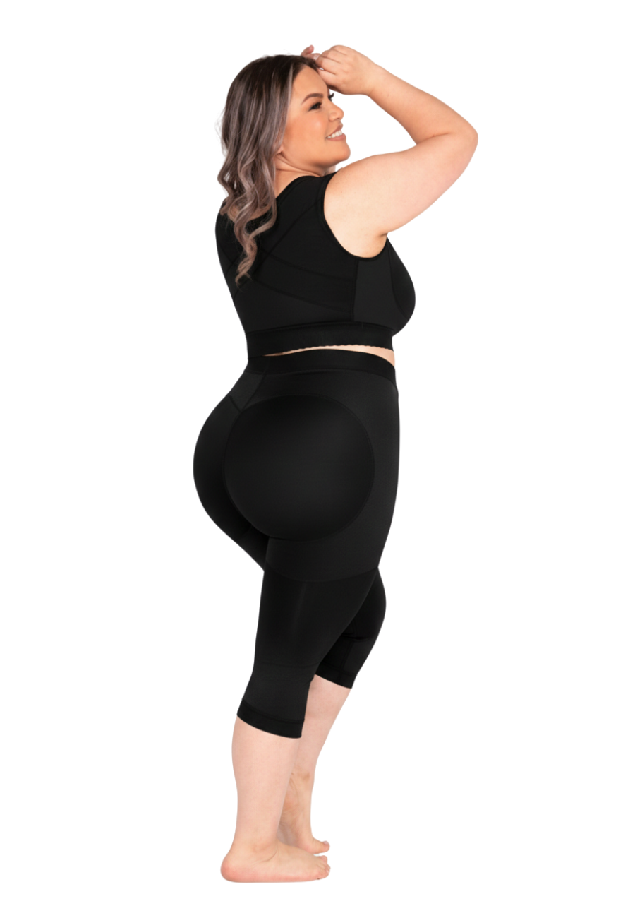 Model wearing butt-lifting capri leggings, showcasing comfort and style for fitness activities.