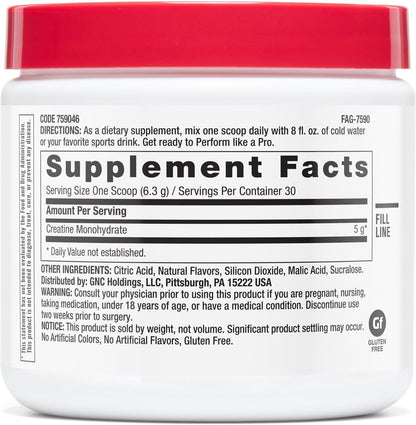 GNC Pro Performance Micronized Creatine Monohydrate - Daily Workout Supplement for Elite Athletes - Micronized Creatine Powder Drink Mix - Sports Nutrition - Tropical Punch - 30 Servings