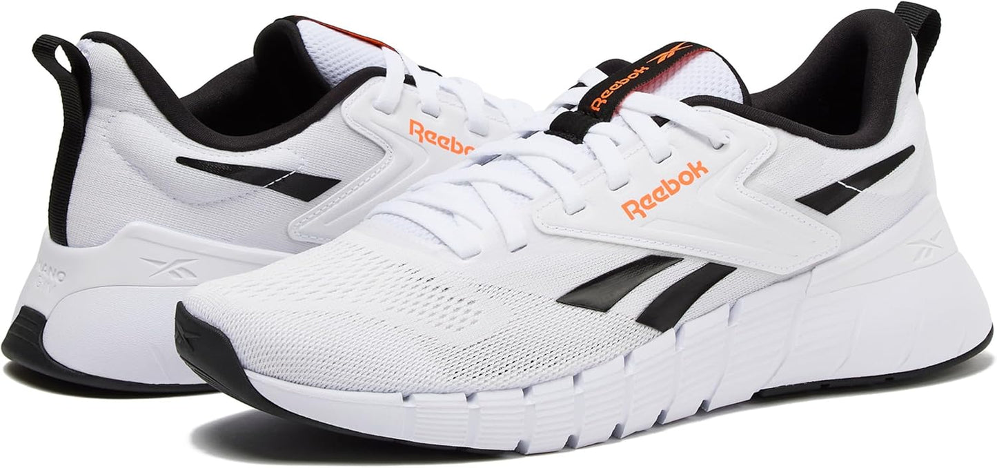 Reebok Nano Gym 1.0 men's athletic workout shoes with black and gray design, featuring supportive soles and breathable material.