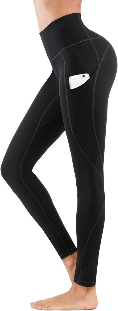 Lingswallow high waist yoga pants with pockets, tummy control, 4-way stretch for workout, running, and yoga, shown on model