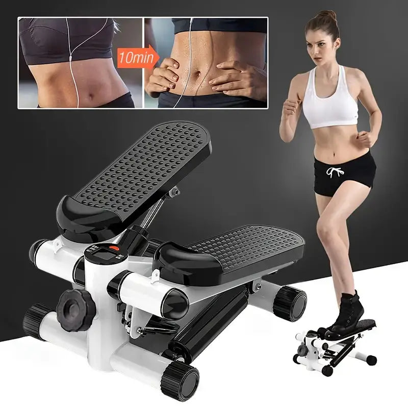 Mini Exercise Stepper with Resistance Band and Calories Counter, compact design ideal for home workouts and fitness routines.