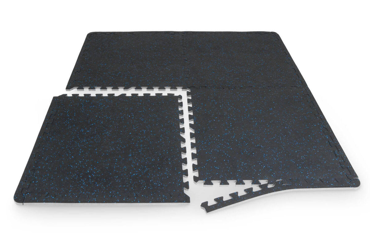 Rubber Top Exercise Puzzle Mat pieces showing interlocking design for easy assembly and versatile use in workouts.