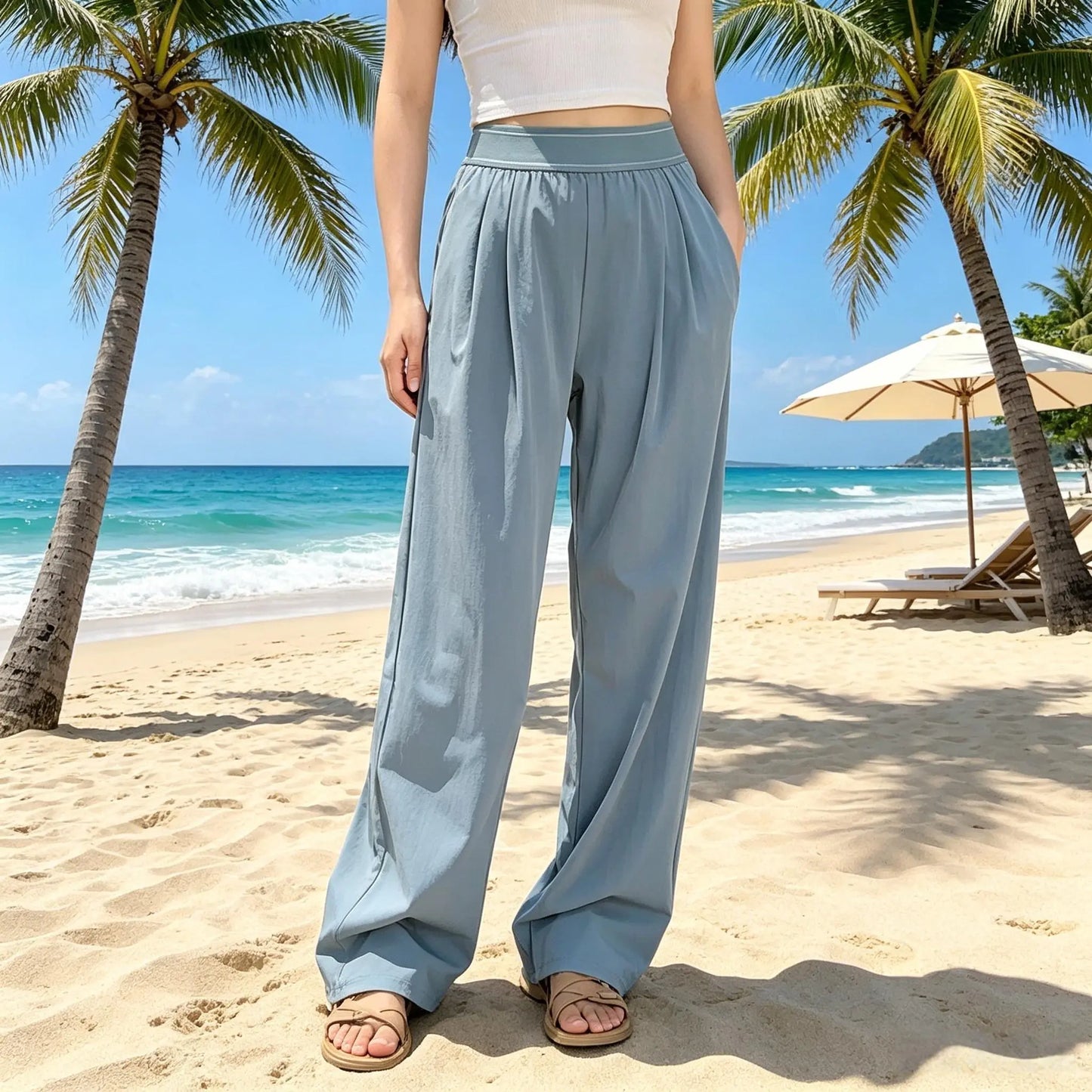 Women’S High Waisted Wide Leg Lounge Pants with Pockets – Lightweight Stretch Casual Yoga Workout Travel Pants