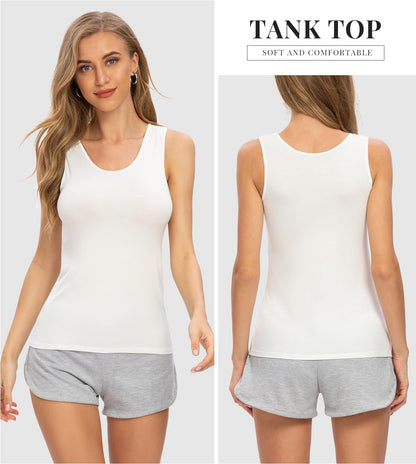 Rosyline women's 4-piece basic sleeveless tank tops set, comfortable layering undershirts in neutral colors, casual and versatile.