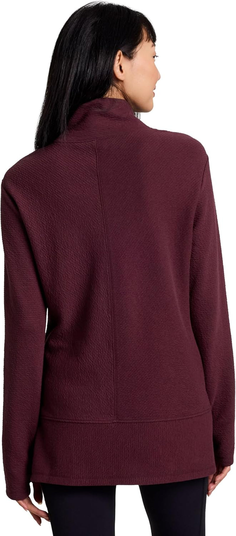 RBX Active women's lightweight quilted cowl neck pullover sweater with thumbholes, soft mock neck tunic sweatshirt.