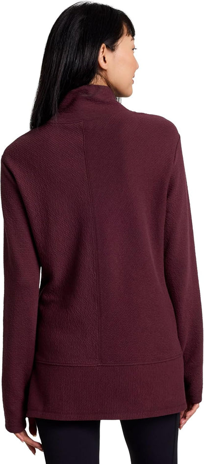 RBX Active women's lightweight quilted cowl neck pullover sweater with thumbholes, soft mock neck tunic sweatshirt.