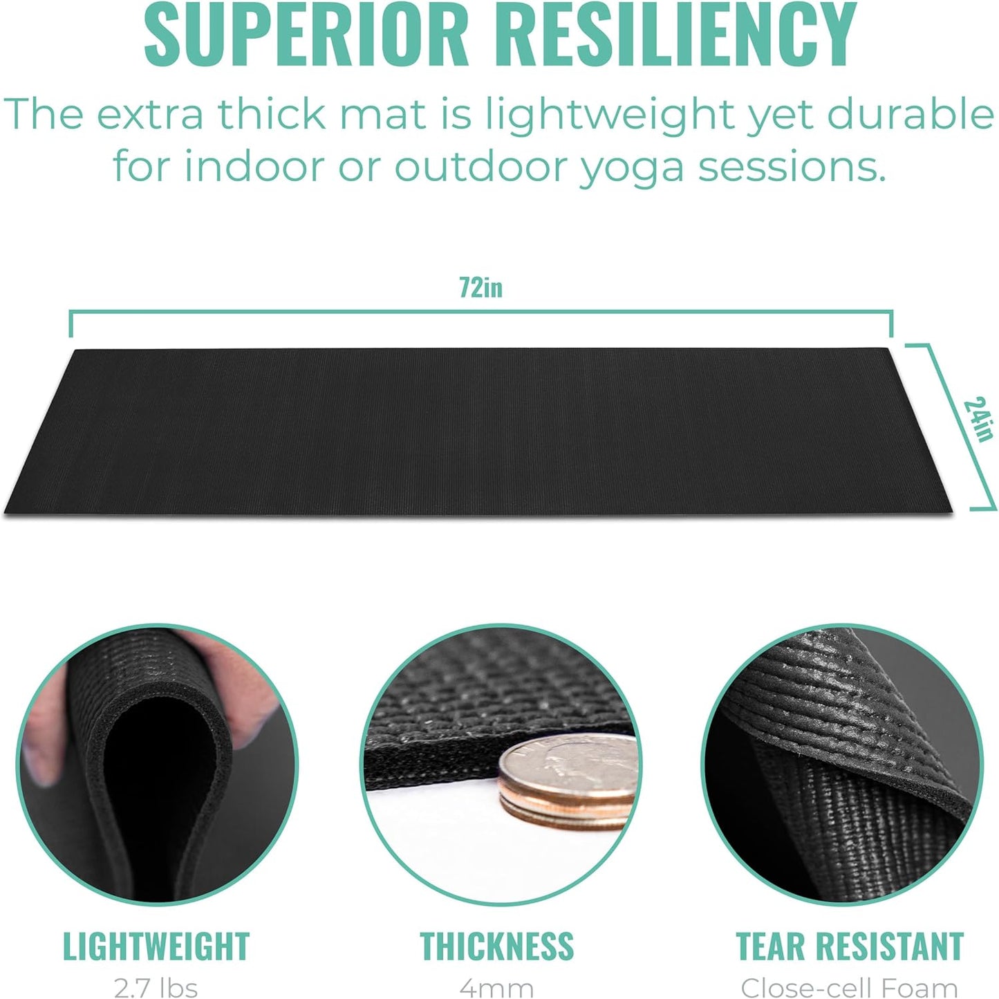 Set of 10 UPWARD FIT Elevate Yoga Mats, 72x24 inches, 4mm thick, non-slip, easy-to-clean gym mats for yoga studios and schools.