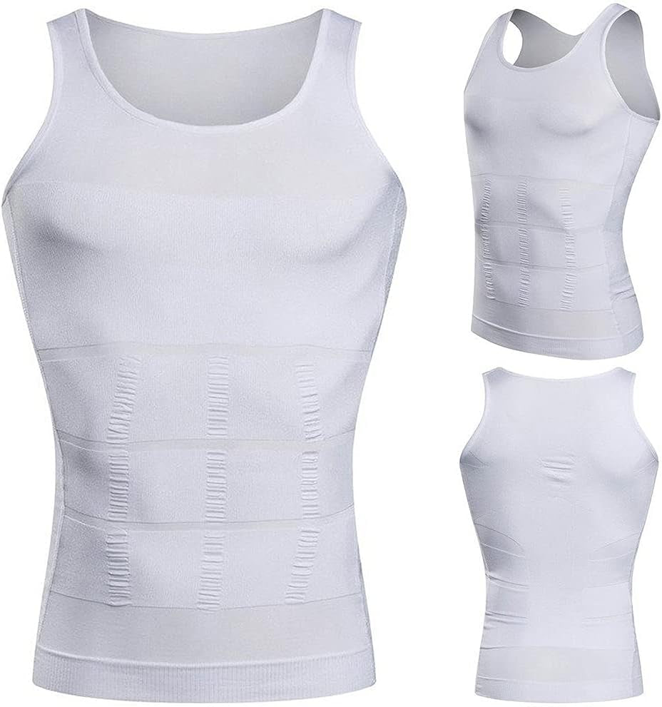 GJKJ men's slimming body shaper tank top, sleeveless compression gym workout shirt, fitted under shirts, 1-2 pack, black and gray