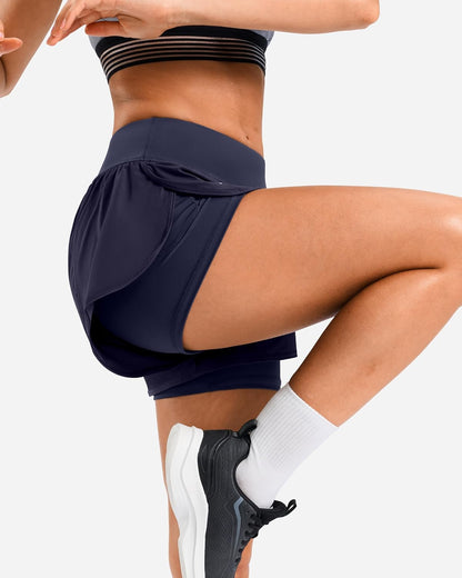 Soothfeel women's high-waisted running shorts with zipper pocket, 2-in-1 athletic gym yoga spandex shorts for women.