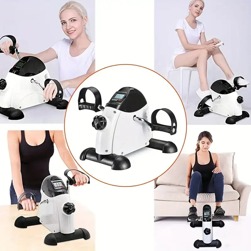 Undertable Mini Bicycle Pedal Exercise Machine for Home Fitness in use by different people.