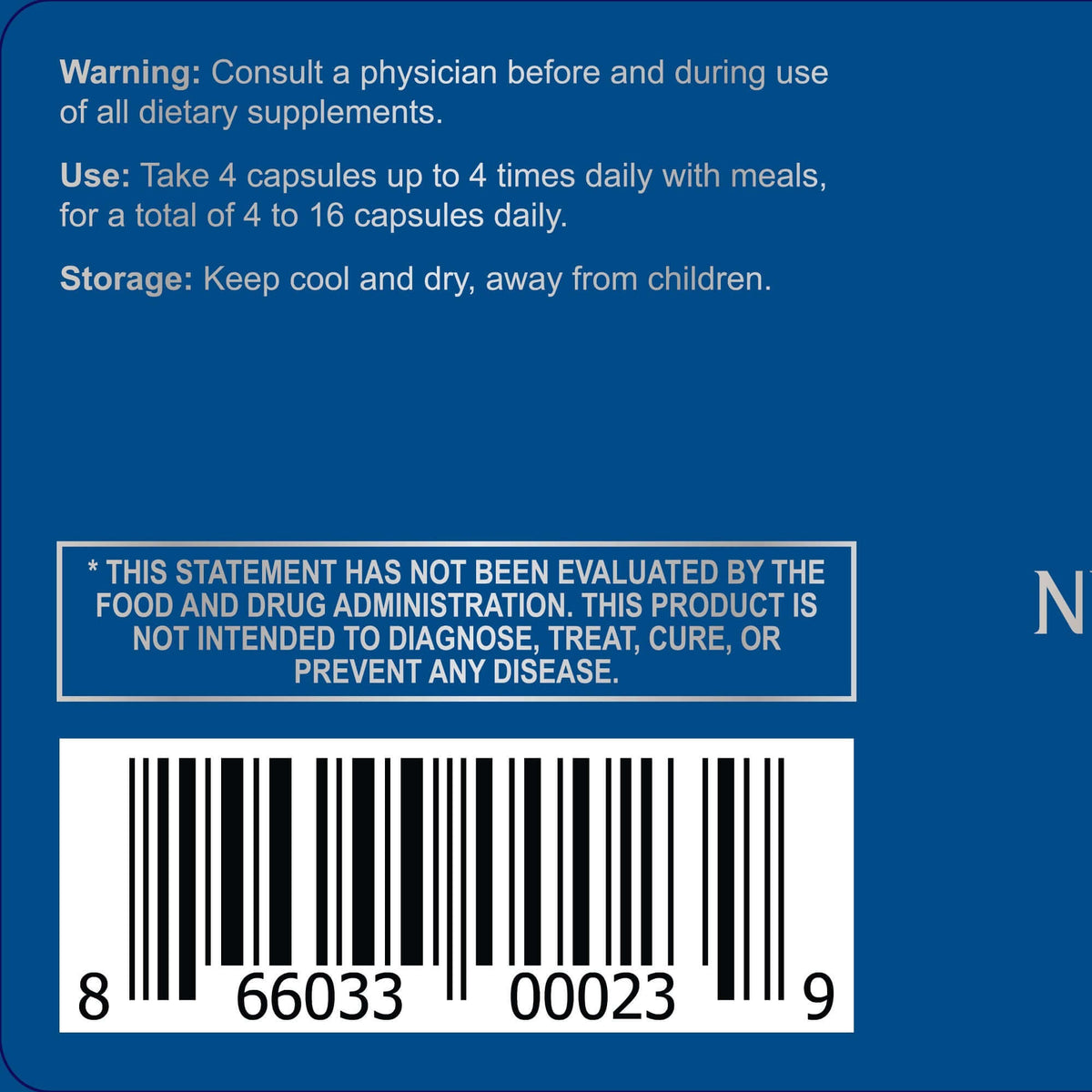Alpha Neuroprotector instructions and storage information for a cognitive health supplement.