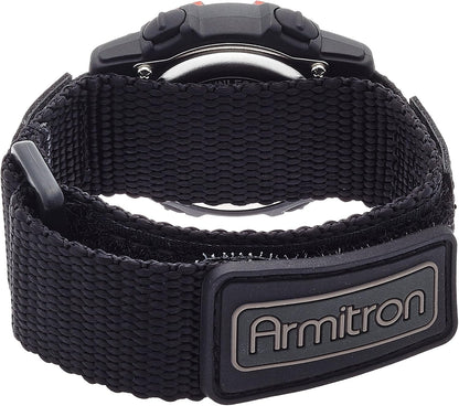 Armitron Sport unisex digital chronograph watch with red nylon strap and black digital display, model 45-7004.