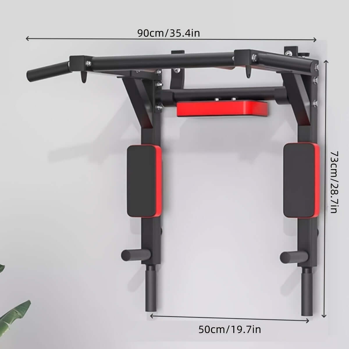 Wall-Mounted Pull-Up Bar Set with dimensions, designed for home workouts and fitness routines.