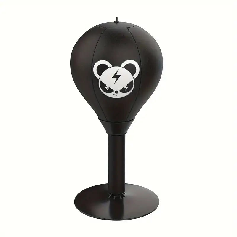 Black desktop boxing ball for stress relief featuring a panda design, ideal for home workouts and stress relief routines.