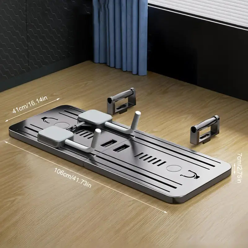 Multifunctional ab workout board showcasing measurements and design for effective home workouts and core training.