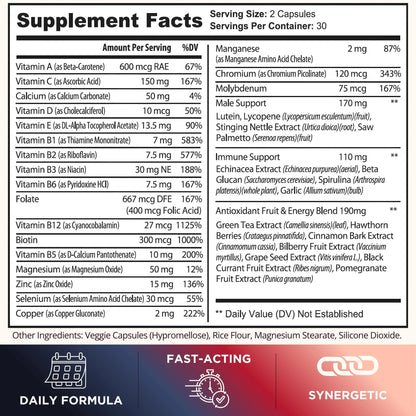 Melanin Rich Multivitamin for Men Daily Multivitamins 60 Capsules with B Complex Vitamins Vitamin D Zinc Saw Palmetto & Antioxidants 2 a Day 60 Capsules