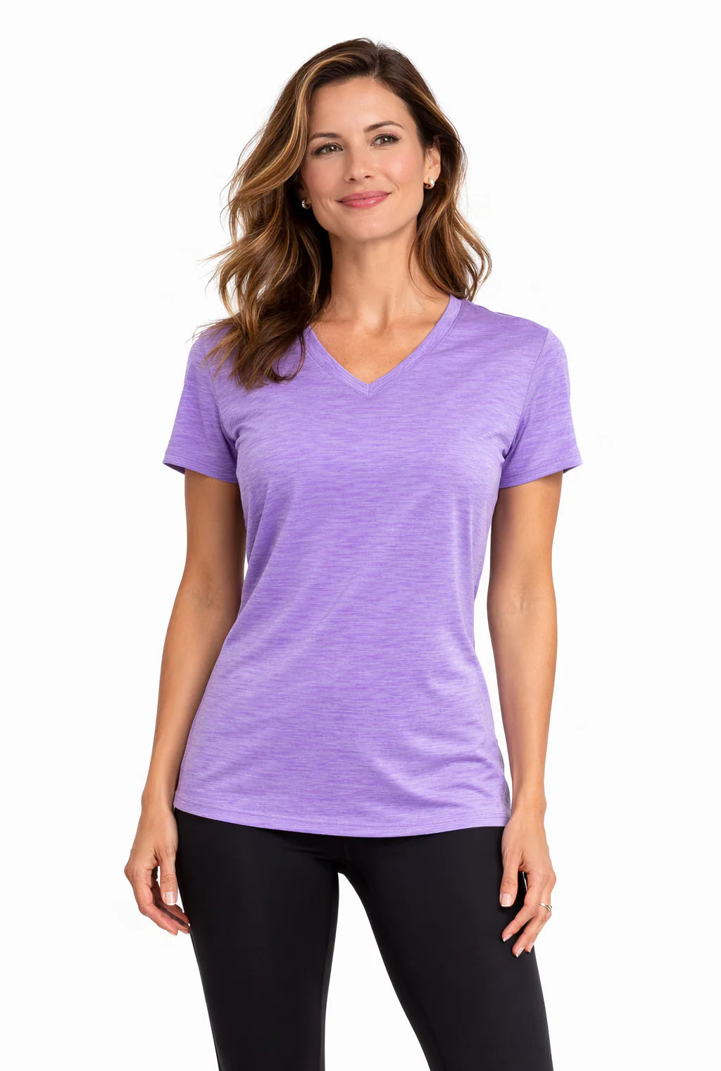 Women'S cooling v-neck t-shirt for women in purple, ideal for workouts and outdoor activities.