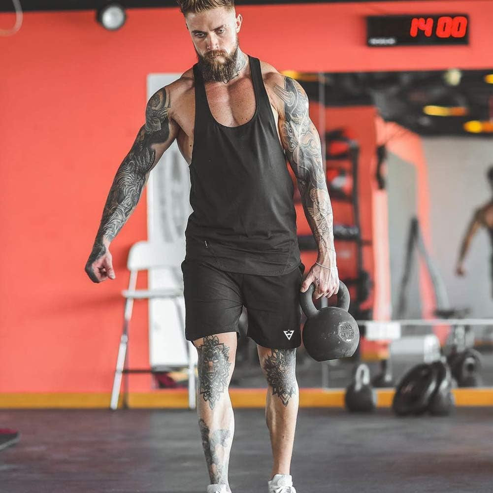 Wangdo men's 7-inch running shorts with zipper pocket, designed for gym and athletic activities, featuring breathable fabric.