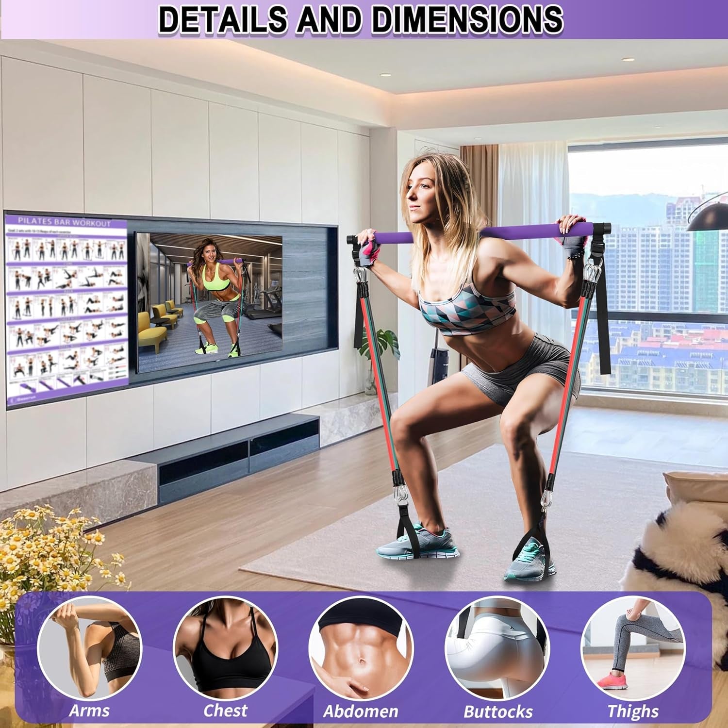 Goocrun portable Pilates bar kit with resistance bands, fitness poster, and video for full-body home workouts, men and women.