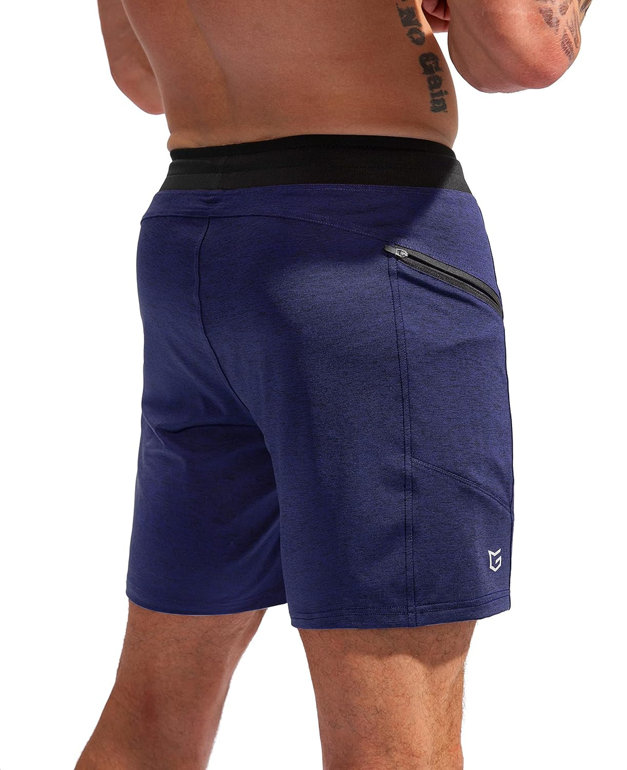G Gradual men's 7-inch athletic gym shorts with quick-dry fabric and zipper pockets, ideal for running and workout activities.