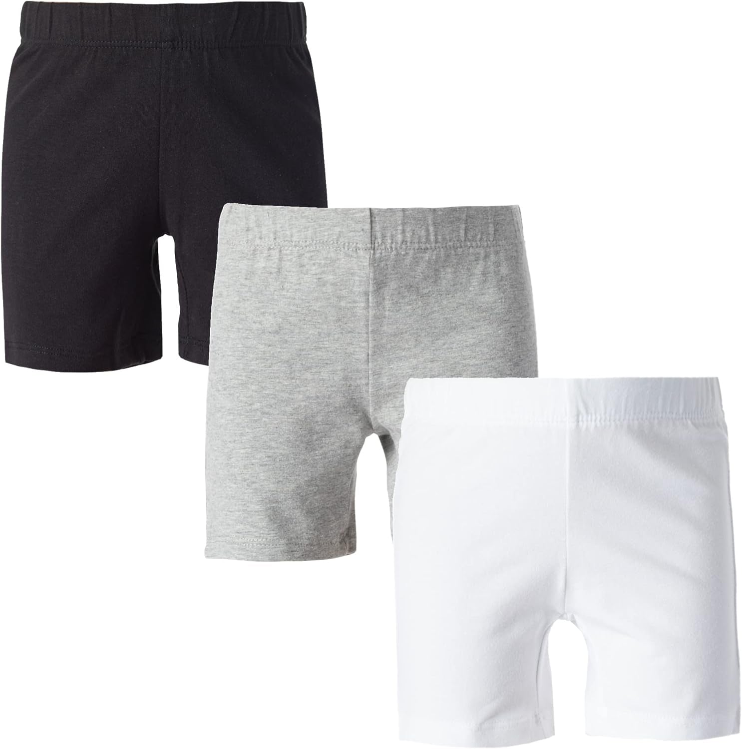 MY WAY toddler and girls bike shorts in a 3-pack, cotton-spandex blend, suitable for under dresses, cartwheels, and dance activities.