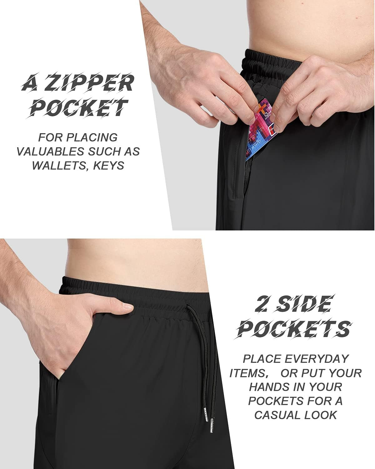 We1Fit men's 2-in-1 running shorts with quick-dry fabric, 5-inch length, phone pockets, in black for athletic gym workouts.