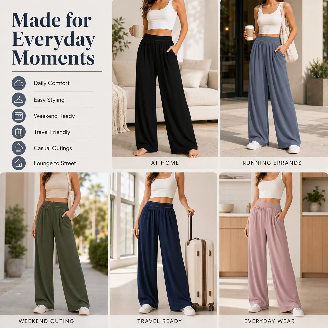 Women’S High Waisted Wide Leg Lounge Pants with Pockets – Lightweight Stretch Casual Yoga Workout Travel Pants