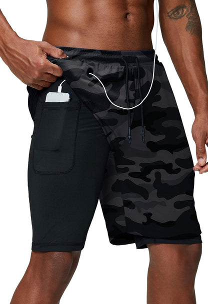 Pinkbomb men's 2-in-1 running shorts with phone pocket, quick-dry gym workout shorts in pink, featuring a comfortable design and lightweight fabric.