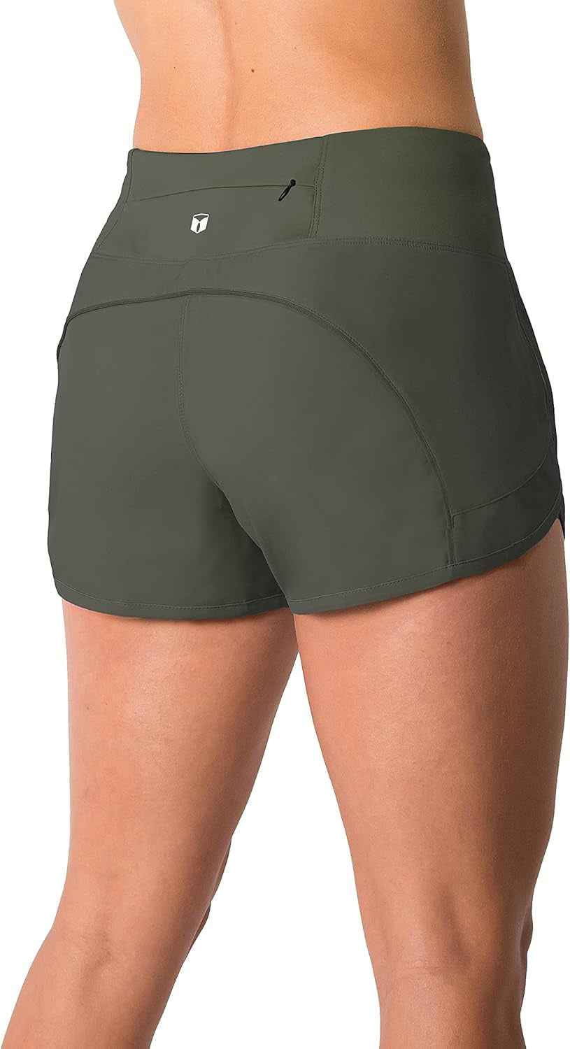 Tough Mode women's 3-inch lightweight running volleyball shorts with mesh liner and zip pocket, suitable for workout and active wear.