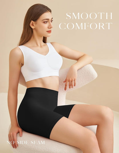 SIMIYA women's seamless slip shorts for under dresses, comfortable stretch yoga and bike shorts, smooth and discreet fit.