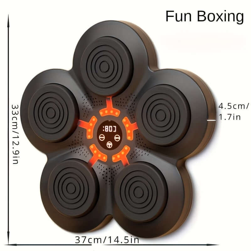 Boxing Training Kit with Reactive LED Wall Punching Target showing design and dimensions for effective home workouts.