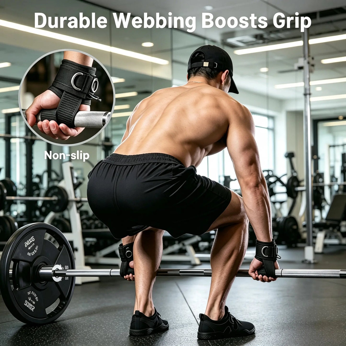 Two Fitness Essentials dual D-ring weight lifting straps with upgraded design, thick durable material, and secure grip for gym workouts.