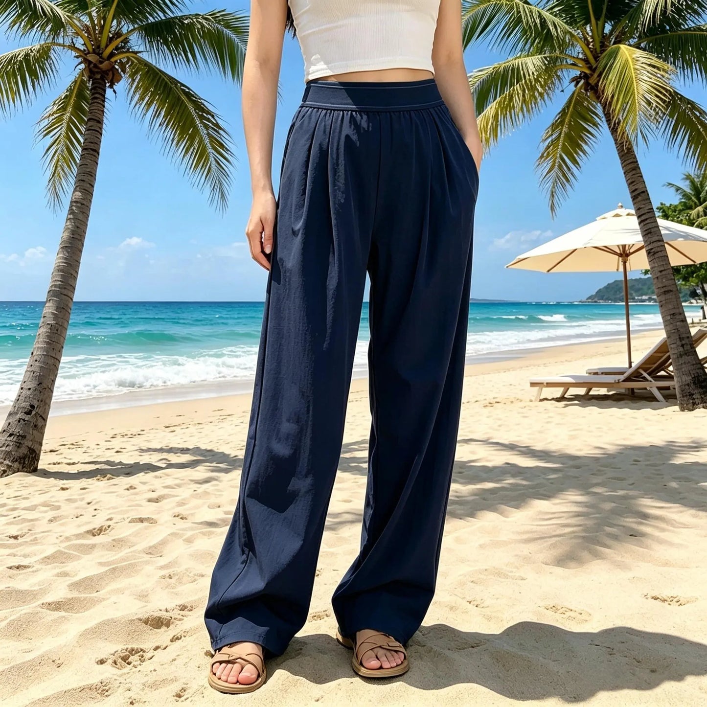 Women’S High Waisted Wide Leg Lounge Pants with Pockets – Lightweight Stretch Casual Yoga Workout Travel Pants