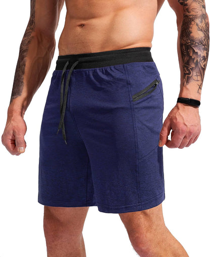 G Gradual men's 7-inch athletic gym shorts with quick-dry fabric and zipper pockets, ideal for running and workouts.