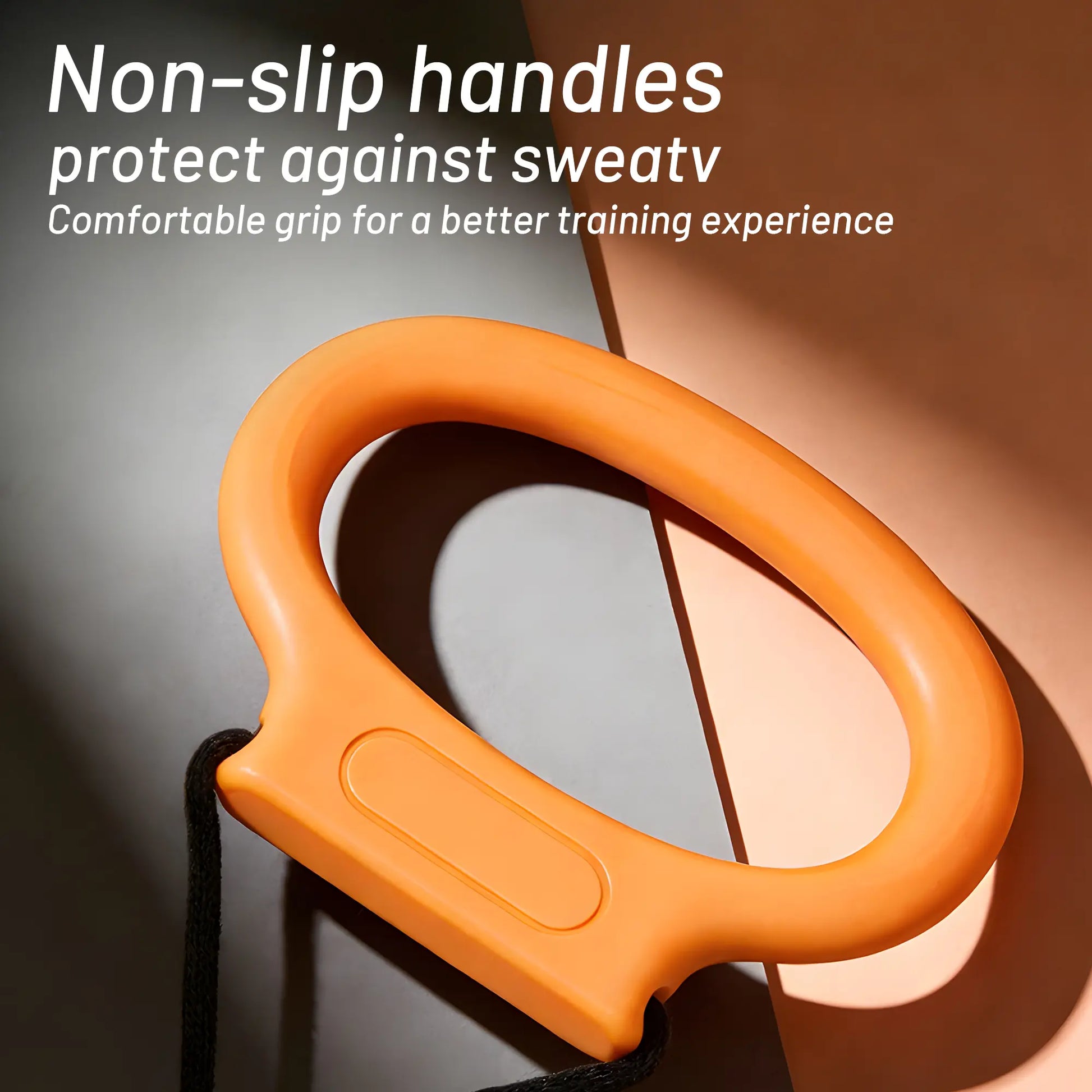 Fitness Essentials flywheel resistance bands with handles for portable home workouts targeting arms, back, and shoulders.