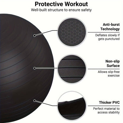 Heavy-Duty Explosion-Proof Yoga Ball With Air Plug And Pump(Black)-4