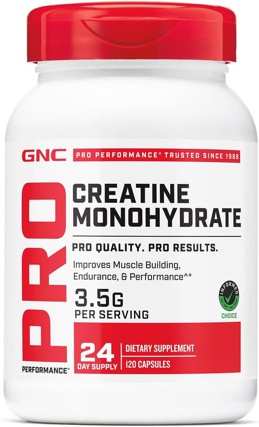 GNC Pro Performance Creatine Monohydrate, Improves Muscle Building, Endurance, Performance, 3.5G, 120 Capsules