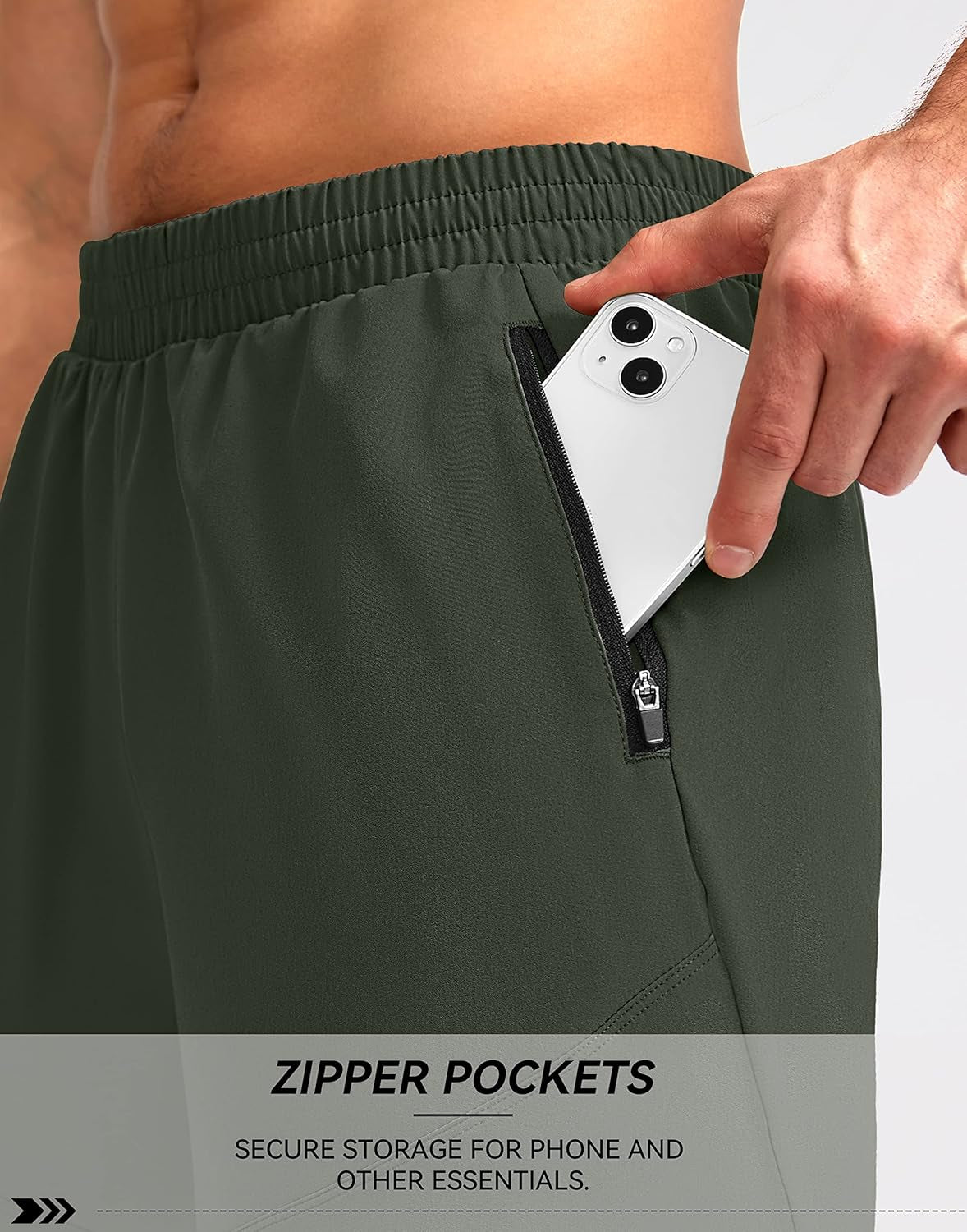 Pudolla men's lightweight workout running shorts with zipper pockets in 7", 5", and 9" lengths, suitable for gym and athletic activities.
