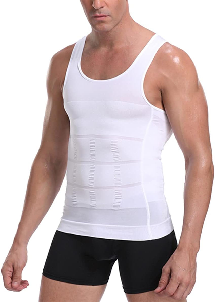 Men's slimming body shaper by GJKJ, fitted under shirts, sleeveless compression tank top for gym workouts, 1-2 pack.