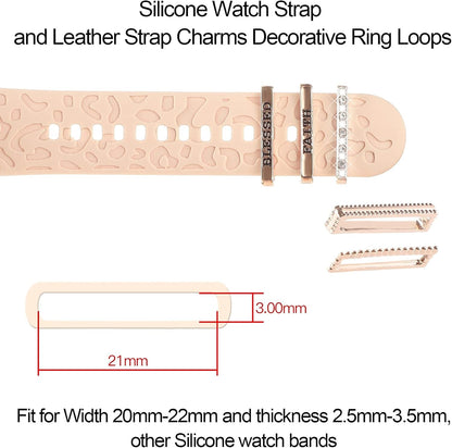 FERJITGR decorative silicone rings loops for Apple Watch 38mm to 49mm, metal diamond charms for Series 3 to 11, watchband accessories