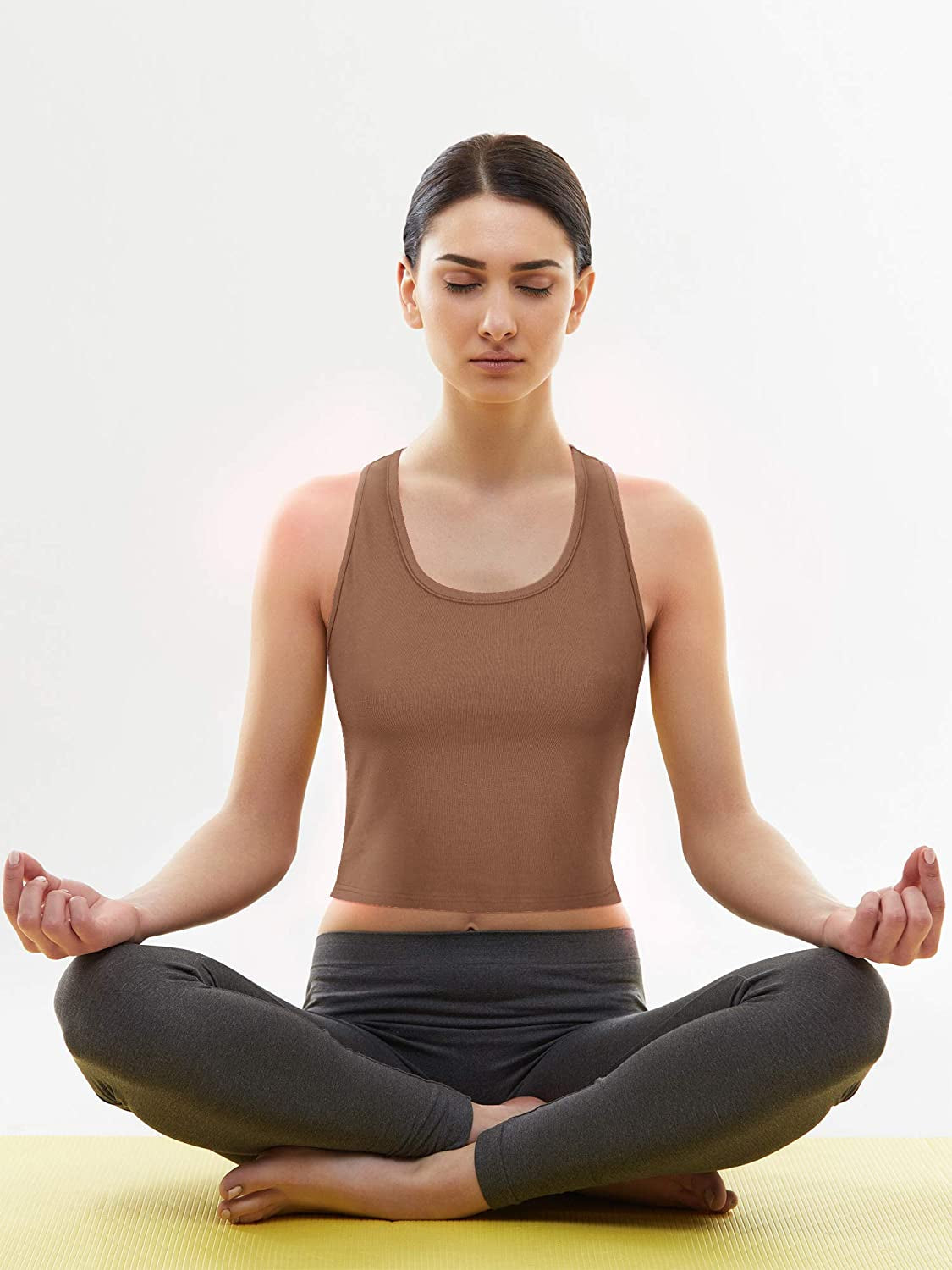 Geyoga women's sleeveless racerback sport tank tops for yoga and running, four basic workout crop tops in black and gray.