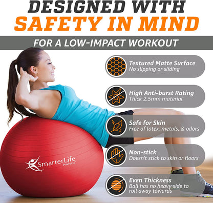 SmarterLife exercise yoga ball for fitness, balance, pregnancy, core workouts, physical therapy, and office use, anti-slip and anti-burst.
