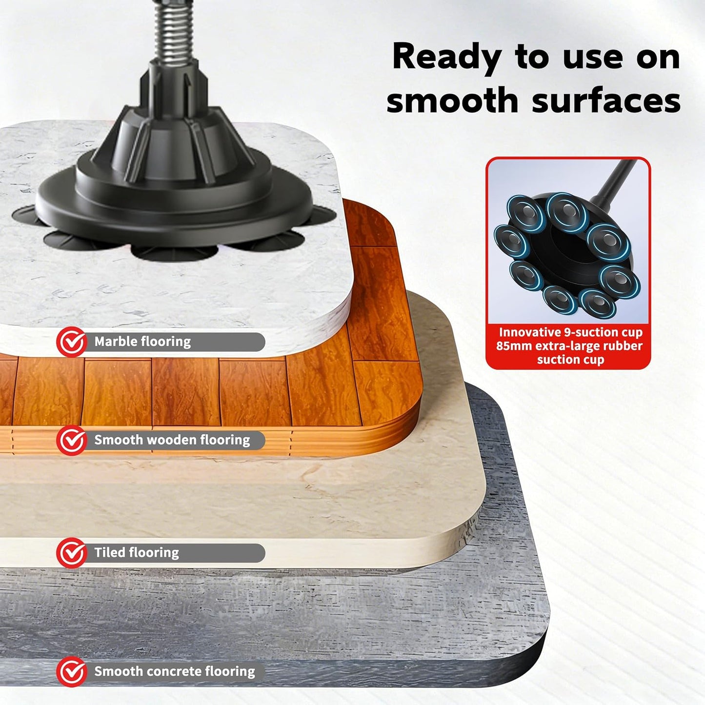 Height adjustable reflex punching bag suitable for smooth surfaces like marble, wood, tile, and concrete flooring.