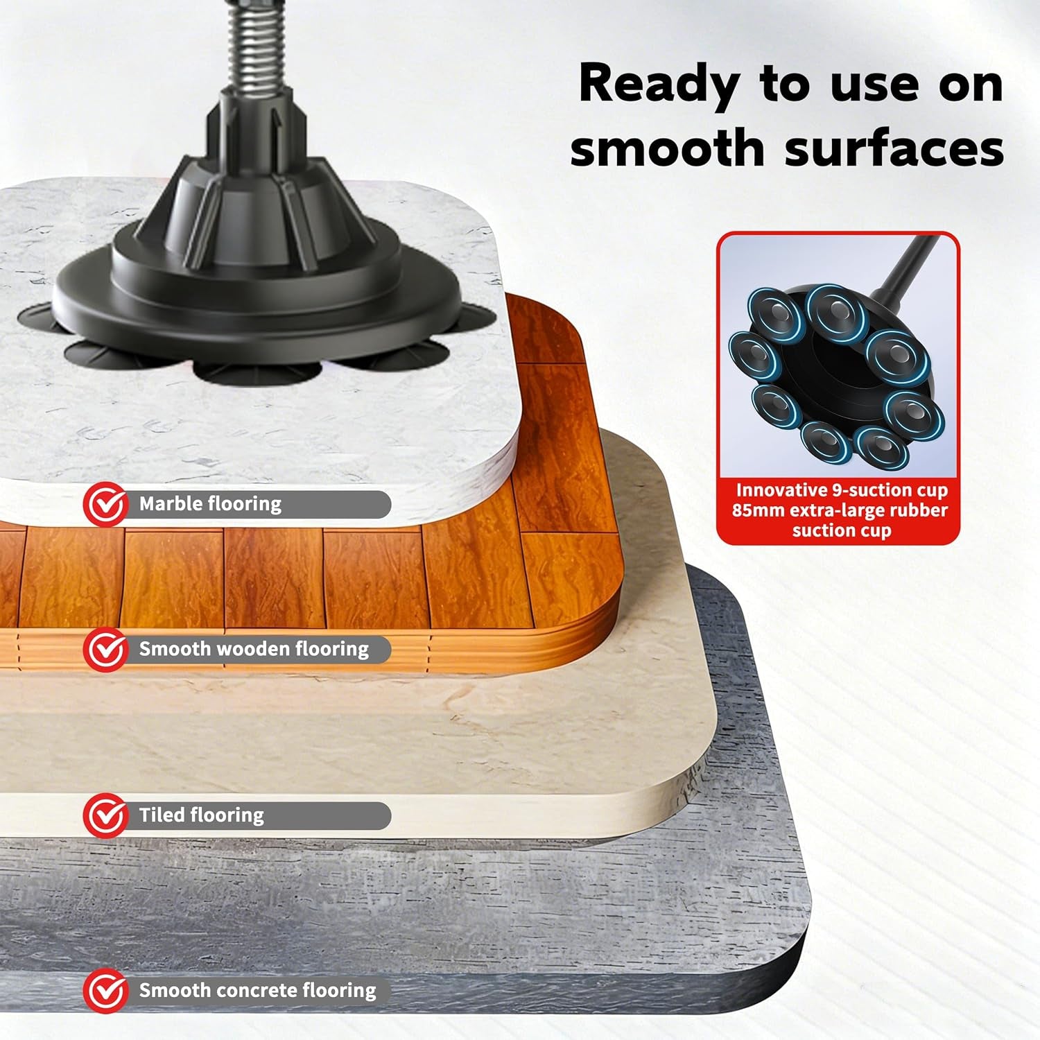 Height adjustable reflex punching bag suitable for smooth surfaces like marble, wood, tile, and concrete flooring.