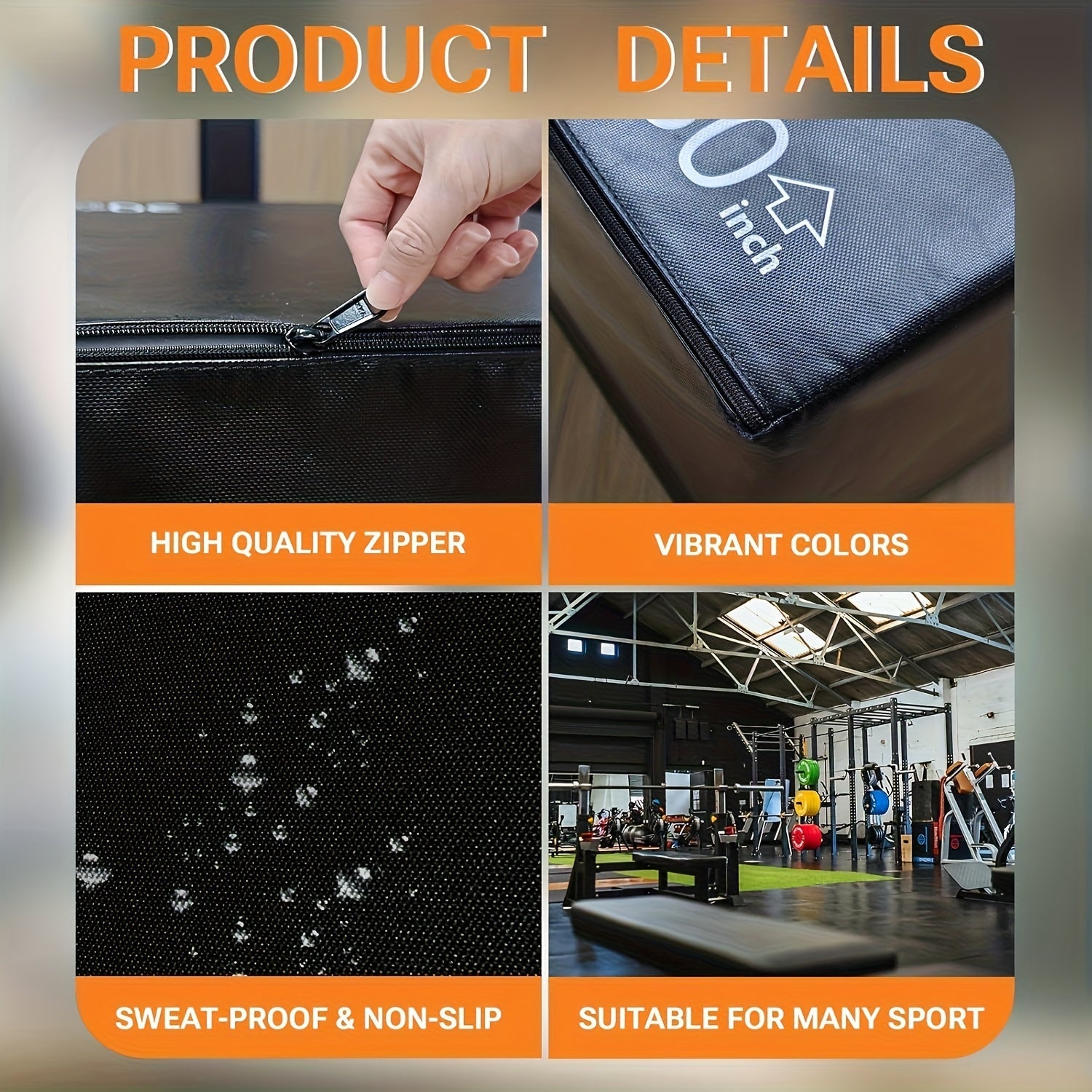 3-in-1 PVC jump box features high quality zipper, vibrant colors, sweat-proof & non-slip design suitable for many sports.