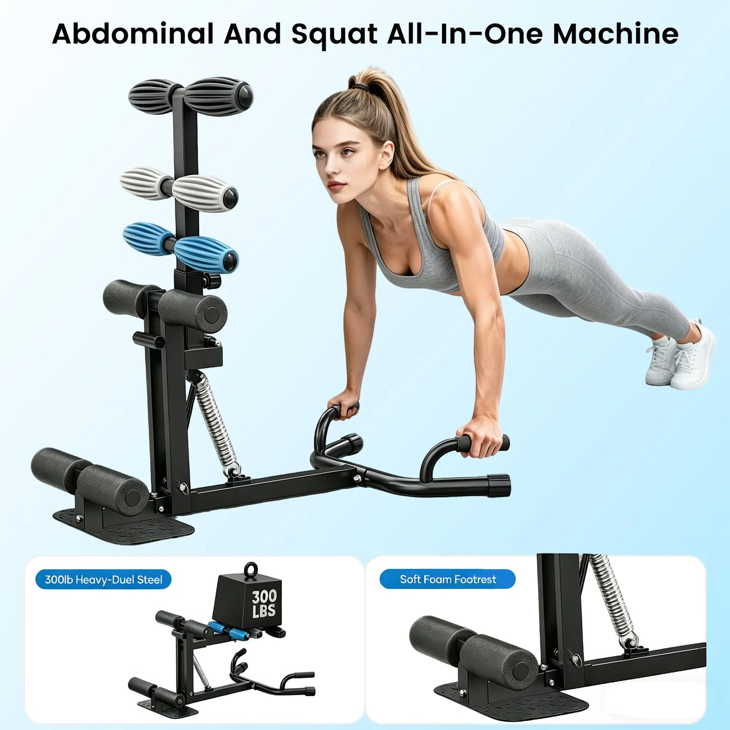 Ranbro Deep Squat Machine Multi Level Adjustable Structure with 300Lbs Weight Capacity Versatile Heavy Duty Gear for Home Gym Workouts Practical Multi Position Cushion Bench Training Device Space Saving Steel Frame Fitness Equipment