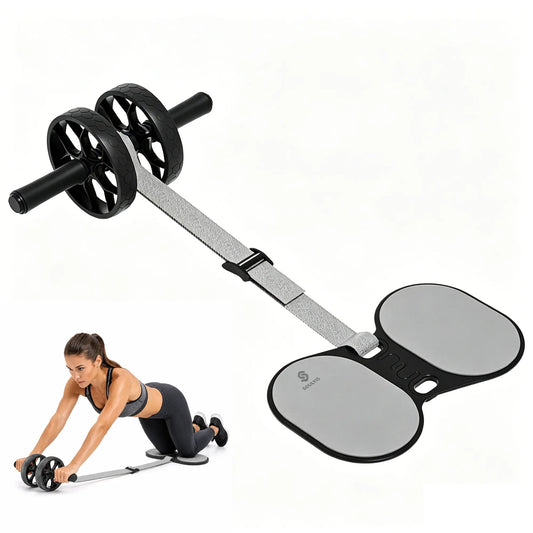 Fitness Essentials Soulyis elastic rope ab wheel with double wheels, resistance band, ergonomic handles, and non-slip surface for full-body training