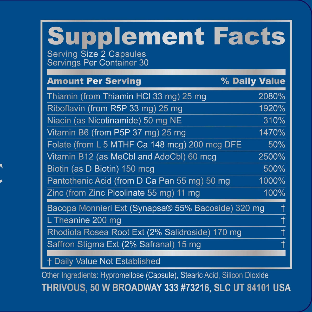 Supplement facts for Clarity Daily Nootropic, a daily nootropic supplement for brain health.