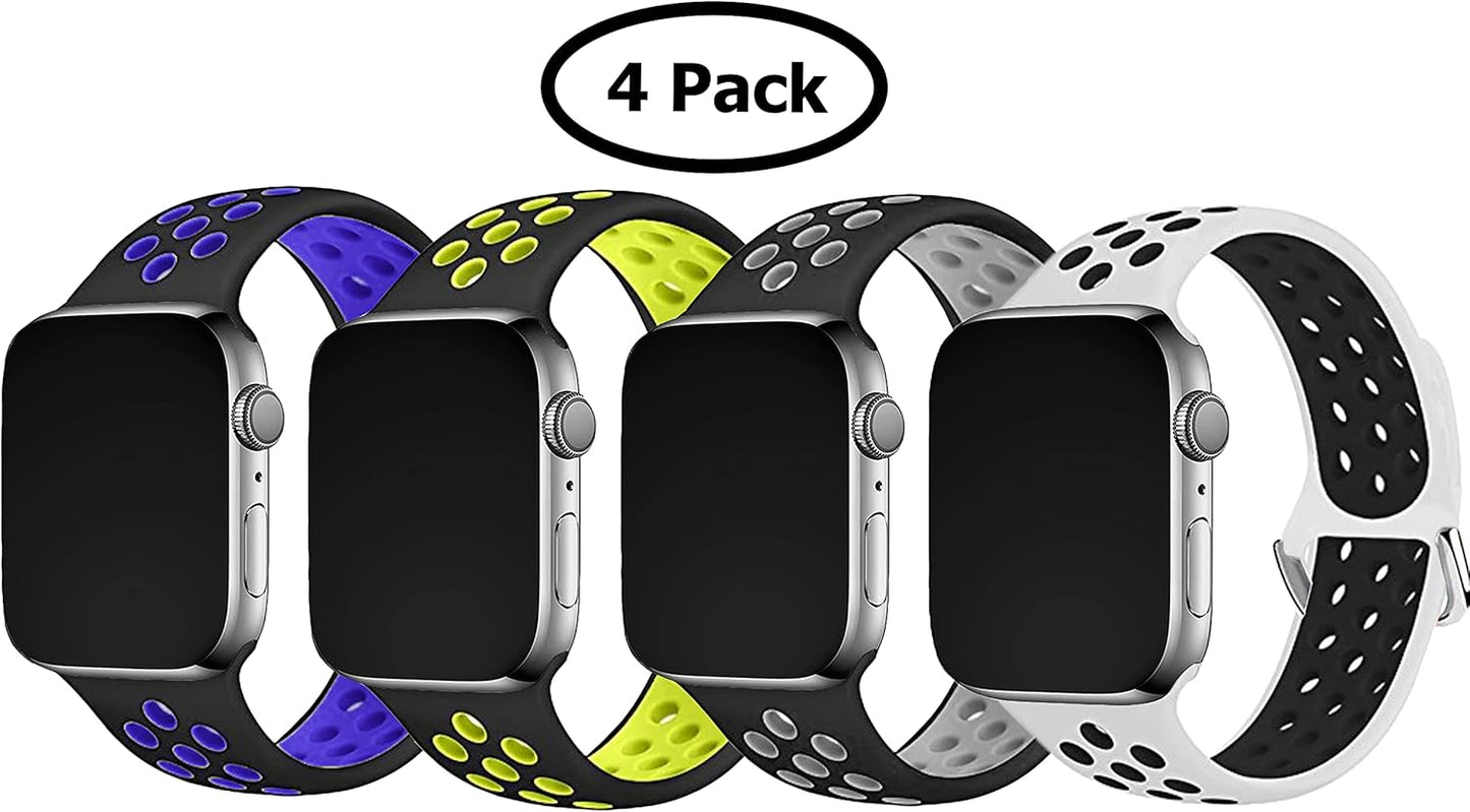 CMG 4-pack multicolor sport watch bands for 38mm to 44mm Apple Watch Series 6, 5, 4, 3, 2, 1, suitable for women and men.