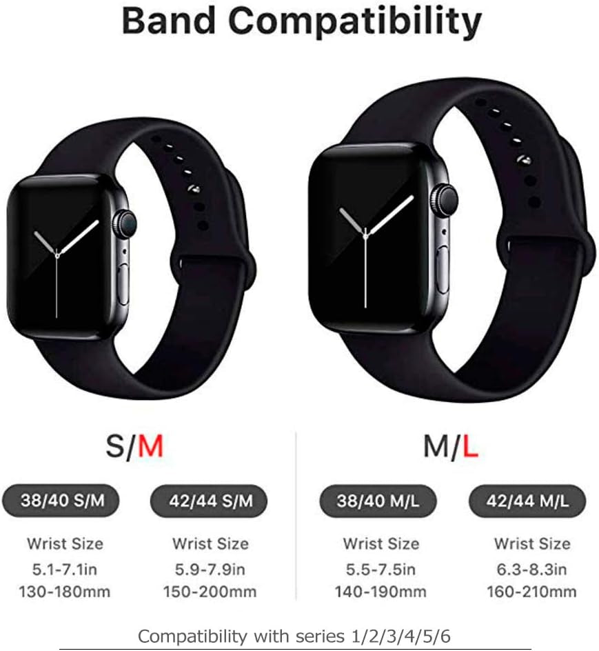 CMG 4-pack multicolor sport watch bands for 38mm to 44mm Apple Watch Series 654321, soft silicone replacement bands for men and women.